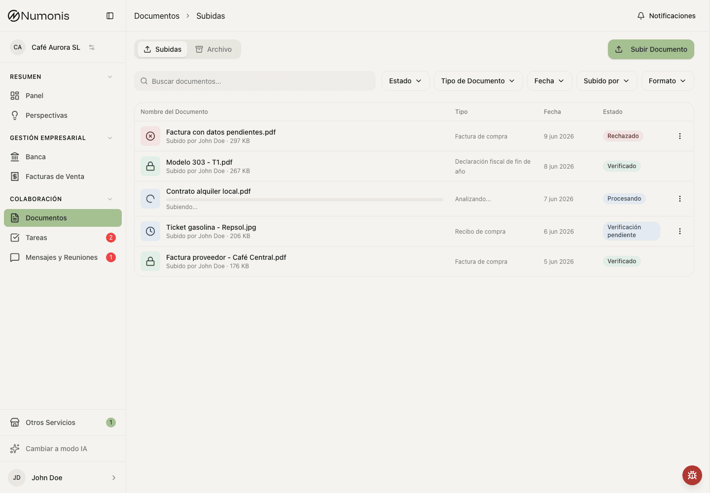 Archivo de documentos en Numonis