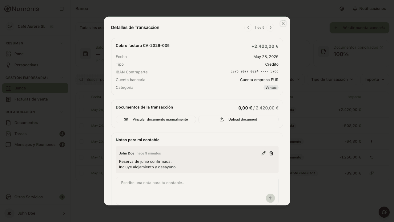 Detalle de movimiento bancario