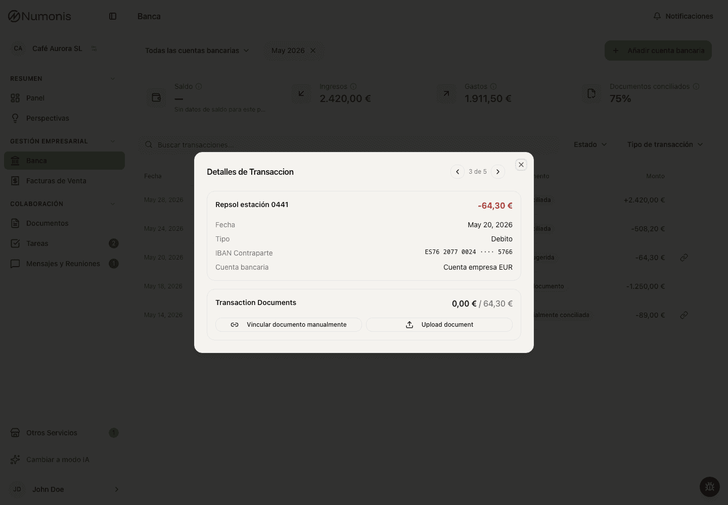 Detalle de movimiento bancario