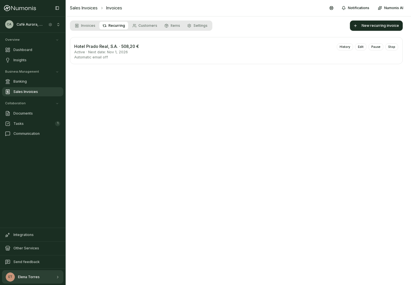 Recurring tab in Sales Invoices